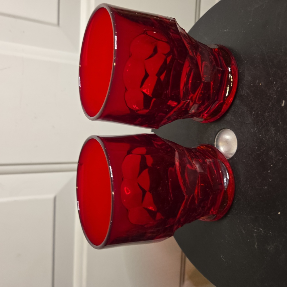Viking Glass Georgian Ruby Tumblers Set Of Two Vintage Drinking Glasses - Picture 5 of 7